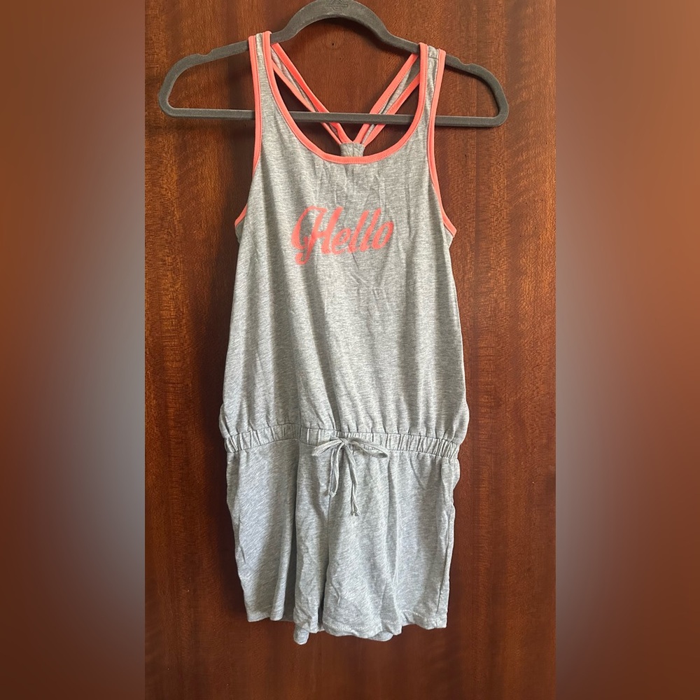Old Navy Gray Tank Romper with Coral Trim